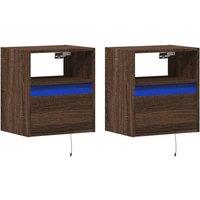Berkfield Home Durable Wall-mounted Bedside Cabinets with LED Lights 2 pcs Brown Oak