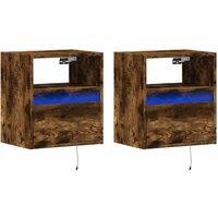 Berkfield Home Durable Wall-mounted Bedside Cabinets with LED Lights 2 pcs Smoked Oak in Brown