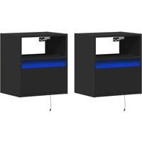 Berkfield Home Durable Wall-mounted Bedside Cabinets with LED Lights 2 pcs Black