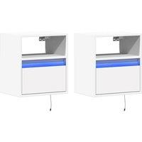 Berkfield Home Durable Wall-mounted Bedside Cabinets with LED Lights 2 pcs White