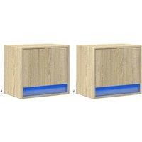 Berkfield Home Durable Wall-mounted Bedside Cabinets with LED Lights 2 pcs Sonoma Oak in Light Tan
