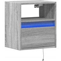 Berkfield Home Durable Wall-mounted Bedside Cabinet with LED Lights Grey Sonoma