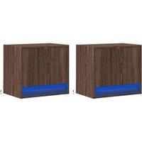 Berkfield Home Durable Wall-mounted Bedside Cabinets with LED Lights 2 pcs Brown Oak