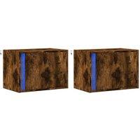 Berkfield Home Durable Wall-mounted Bedside Cabinets with LED Lights 2 pcs Smoked Oak in Brown