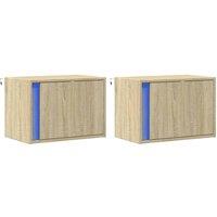 Berkfield Home Durable Wall-mounted Bedside Cabinets with LED Lights 2 pcs Sonoma Oak in Light Tan