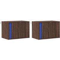 Berkfield Home Durable Wall-mounted Bedside Cabinets with LED Lights 2 pcs Brown Oak