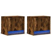 Berkfield Home Durable Wall-mounted Bedside Cabinets with LED Lights 2 pcs Smoked Oak in Brown