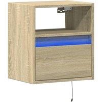 Berkfield Home Durable Wall-mounted Bedside Cabinet with LED Lights Sonoma Oak in Light Tan
