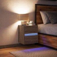 Berkfield Home Durable Wall-mounted Bedside Cabinet with LED Lights Brown Oak