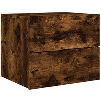 Berkfield Home Durable Wall-mounted Bedside Cabinet with LED Lights Smoked Oak in Brown