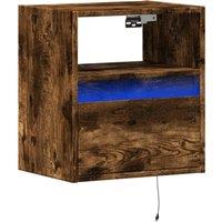 Berkfield Home Durable Wall-mounted Bedside Cabinet with LED Lights Smoked Oak in Brown
