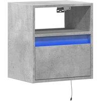 Berkfield Home Durable Wall-mounted Bedside Cabinet with LED Lights Concrete Grey