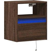 Berkfield Home Durable Wall-mounted Bedside Cabinet with LED Lights Brown Oak