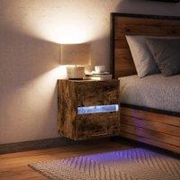 Berkfield Home Durable Wall-mounted Bedside Cabinet with LED Lights Smoked Oak in Brown