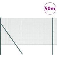 Berkfield Home Green Welded Wire Fence with 13 Posts Green 1.4x50 m Steel