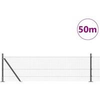 Berkfield Home Stylish Welded Wire Fence with 13 Flanged Posts Grey 0.5x50 m Steel
