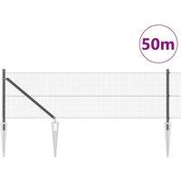 Berkfield Home Modern Welded Wire Fence with 13 Spike Posts Grey 0.5x50 m Steel