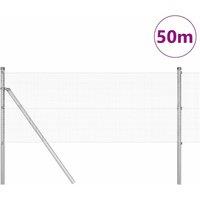 Berkfield Home Modern Welded Wire Fence with 13 Posts 0.4x50 m Galvanised Steel in Silver
