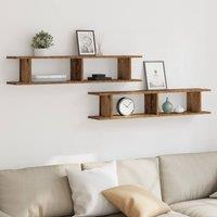 Berkfield Home Durable Wall Shelves 2 pcs Old Wood 105x18x20 cm Engineered Wood in Brown | Size: 105 x 18 x 20 cm