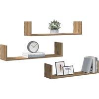 Berkfield Home Durable Wall Shelves 3 pcs Artisian Oak 80x18x18 cm Engineered Wood in Brown | Size: 80 x 18 x 18 cm