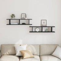 Berkfield Home Durable Wall Shelves 2 pcs Black Oak 90x18x20 cm Engineered Wood | Size: 90 x 18 x 20 cm
