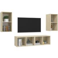 Berkfield Home Practical Wall-mounted TV Cabinets 4 pcs Sonoma Oak Engineered Wood in Light Oak