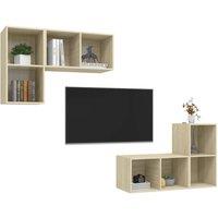 Berkfield Home Practical Wall-mounted TV Cabinets 4 pcs Sonoma Oak Engineered Wood in Light Brown