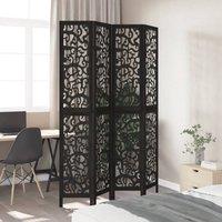 Berkfield Home Room Divider 4 Panels Black Solid Wood Paulownia