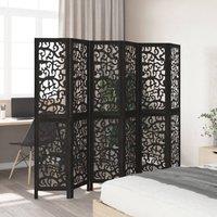Berkfield Home Room Divider 6 Panels Black Solid Wood Paulownia