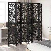 Berkfield Home Room Divider 6 Panels Black Solid Wood Paulownia