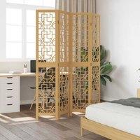 Berkfield Home Room Divider 4 Panels Brown Solid Wood Paulownia in Light Tan
