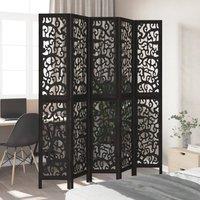 Berkfield Home Room Divider 5 Panels Black Solid Wood Paulownia