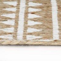 Berkfield Home Handmade Rug Jute with White Print 150 cm in Natural | Size: Medium