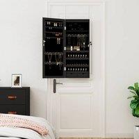 Berkfield Home Mirror Jewellery Cabinet with LED Lights Wall Mounted Black