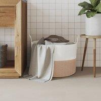 Berkfield Home Storage Basket Brown & White 51x33 cm Cotton | Size: 51x33 cm