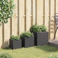 Berkfield Home Garden Planters 3 pcs Black Poly Rattan
