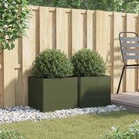 Berkfield Home Planters 2 pcs Olive Green 42x40x39 cm Steel | Size: 42 x 40 x 39 cm
