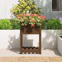 Berkfield Home Planter with Shelf Honey Brown 54x54x81 cm Solid Wood Pine | Size: 54 x 54 x 81 cm