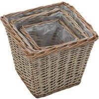Berkfield Home Raised Bed 3 pcs Wicker with PE Lining in Light Brown