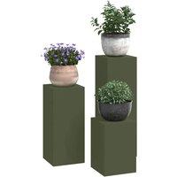 Berkfield Home Outdoor Plant Stands Pillar 3 pcs Olive Green Steel
