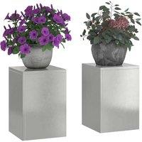 Berkfield Home Outdoor Plant Stands Pillar 2 pcs 24x24x35 cm Stainless Steel in Silver | Size: 24 x 24 x 35 cm