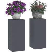 Berkfield Home Outdoor Plant Stands Pillar 2 pcs Anthracite 24x24x55 cm Steel in Charcoal | Size: 24 x 24 x 55 cm