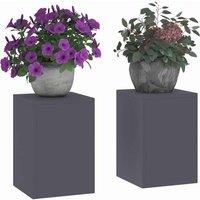 Berkfield Home Outdoor Plant Stands Pillar 2 pcs Anthracite 24x24x35 cm Steel in Dark Grey | Size: 24 x 24 x 35 cm