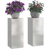 Berkfield Home Outdoor Plant Stands Pillar 2 pcs 24x24x55 cm Stainless Steel in Silver | Size: 24 x 24 x 55 cm