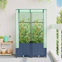 Berkfield Home Raised Bed with Greenhouse Cover Rattan Look 80x40x138 cm in Navy | Size: 80 x 40 x 138 cm