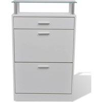 Berkfield Home Shoe Cabinet with a Drawer & a Top Glass Shelf Wood White