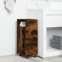 Berkfield Home Narrow Bathroom Cabinet with Wheels Smoked Oak Engineered Wood in Brown