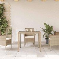 Berkfield Home Garden Table with Glass Top Beige 90x90x75 cm Poly Rattan | Size: 90 x 90 x 75 cm
