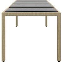 Berkfield Home Garden Table with Glass Top Beige Poly Rattan