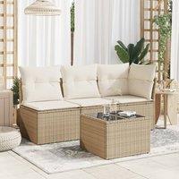 Berkfield Home Garden Table with Glass Top Beige 55x55x37 cm Poly Rattan | Size: 55 x 55 x 37 cm
